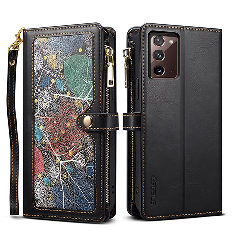 Handytasche Stand Schutzhülle Flip Leder Hülle B02S für Samsung Galaxy Note 20 5G Schwarz