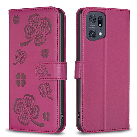 Handytasche Stand Schutzhülle Flip Leder Hülle Blumen BF1 für Oppo Find X5 Pro 5G Pink