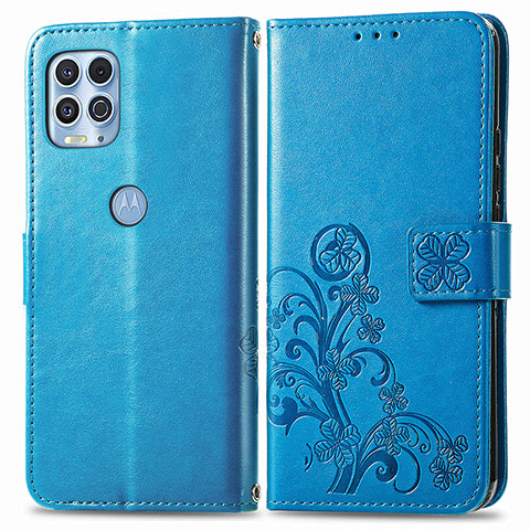 Handytasche Stand Schutzhülle Flip Leder Hülle Blumen für Motorola Moto G100 5G Blau