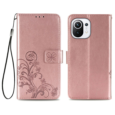 Handytasche Stand Schutzhülle Flip Leder Hülle Blumen für Xiaomi Mi 11 5G Rosa