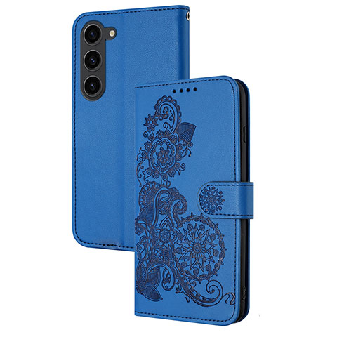 Handytasche Stand Schutzhülle Flip Leder Hülle Blumen Y01X für Samsung Galaxy S22 5G Blau