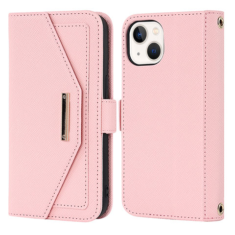 Handytasche Stand Schutzhülle Flip Leder Hülle D07T für Apple iPhone 14 Rosegold