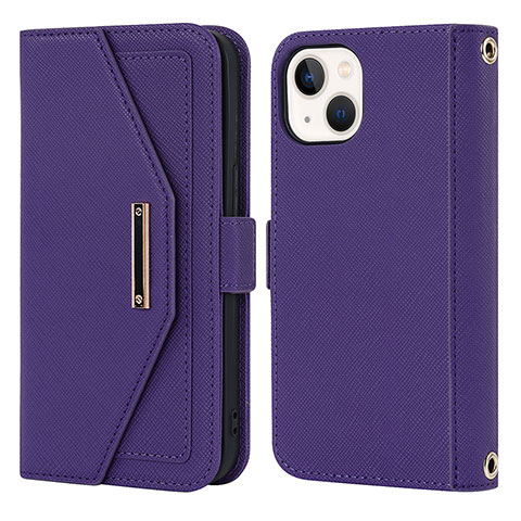 Handytasche Stand Schutzhülle Flip Leder Hülle D07T für Apple iPhone 14 Violett