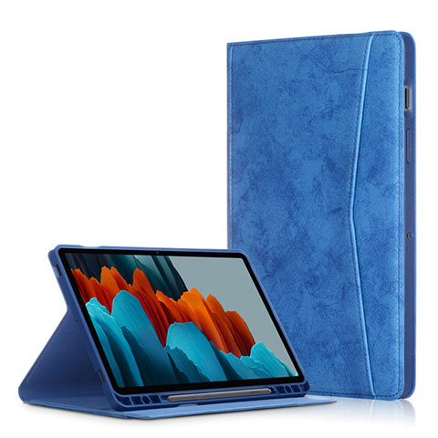 Handytasche Stand Schutzhülle Flip Leder Hülle L06 für Samsung Galaxy Tab S7 11 Wi-Fi SM-T870 Blau