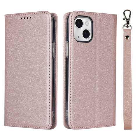 Handytasche Stand Schutzhülle Flip Leder Hülle L08 für Apple iPhone 14 Plus Rosegold