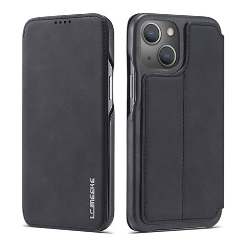 Handytasche Stand Schutzhülle Flip Leder Hülle LC1 für Apple iPhone 14 Schwarz