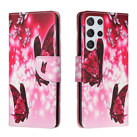 Handytasche Stand Schutzhülle Flip Leder Hülle Modisch Muster H02X für Samsung Galaxy S22 Ultra 5G Pink