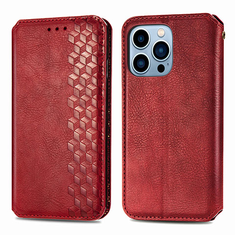 Handytasche Stand Schutzhülle Flip Leder Hülle Modisch Muster H15 für Apple iPhone 15 Pro Rot