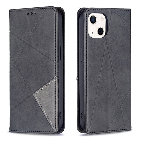 Handytasche Stand Schutzhülle Flip Leder Hülle Modisch Muster L04 für Apple iPhone 14 Schwarz