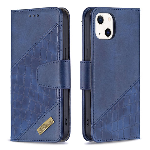 Handytasche Stand Schutzhülle Flip Leder Hülle Modisch Muster L05 für Apple iPhone 14 Blau