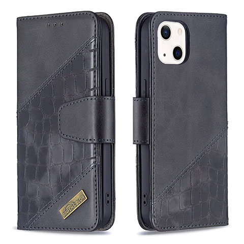 Handytasche Stand Schutzhülle Flip Leder Hülle Modisch Muster L05 für Apple iPhone 14 Schwarz