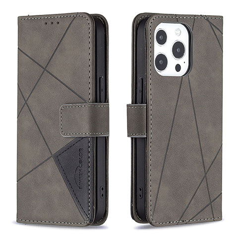 Handytasche Stand Schutzhülle Flip Leder Hülle Modisch Muster L06 für Apple iPhone 15 Pro Grau