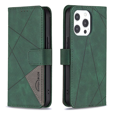 Handytasche Stand Schutzhülle Flip Leder Hülle Modisch Muster L06 für Apple iPhone 15 Pro Grün