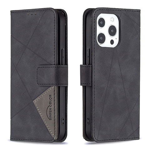 Handytasche Stand Schutzhülle Flip Leder Hülle Modisch Muster L06 für Apple iPhone 15 Pro Schwarz