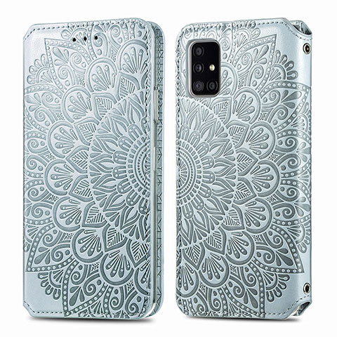 Handytasche Stand Schutzhülle Flip Leder Hülle Modisch Muster S01D für Samsung Galaxy A51 4G Silber