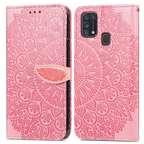 Handytasche Stand Schutzhülle Flip Leder Hülle Modisch Muster S04D für Samsung Galaxy M21s Rosegold