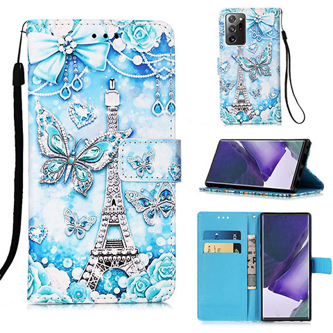 Handytasche Stand Schutzhülle Flip Leder Hülle Modisch Muster Y02B für Samsung Galaxy Note 20 Ultra 5G Hellblau
