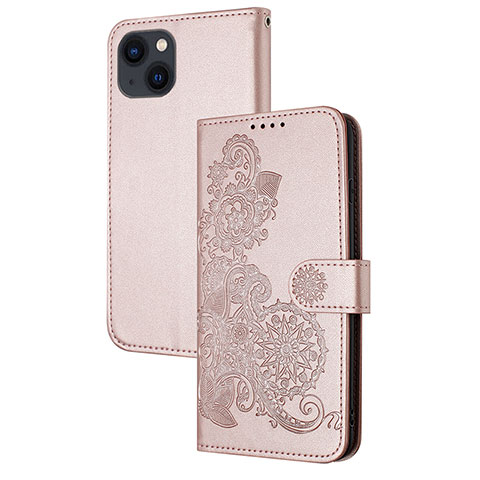 Handytasche Stand Schutzhülle Flip Leder Hülle Modisch Muster Y02X für Apple iPhone 14 Rosegold