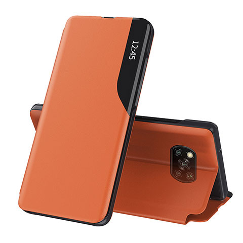 Handytasche Stand Schutzhülle Flip Leder Hülle Q01H für Xiaomi Poco X3 NFC Orange