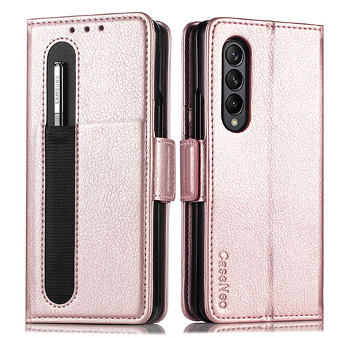 Handytasche Stand Schutzhülle Flip Leder Hülle S01D für Samsung Galaxy Z Fold3 5G Rosegold