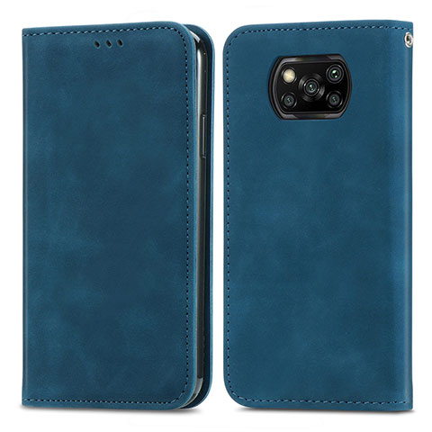 Handytasche Stand Schutzhülle Flip Leder Hülle S04D für Xiaomi Poco X3 NFC Blau