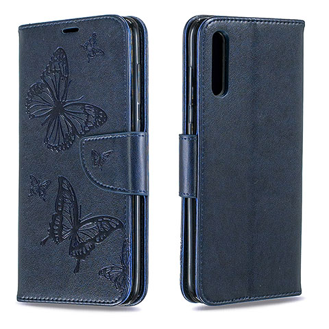 Handytasche Stand Schutzhülle Flip Leder Hülle Schmetterling B01F für Samsung Galaxy A70 Blau