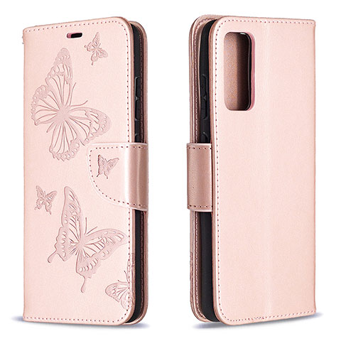 Handytasche Stand Schutzhülle Flip Leder Hülle Schmetterling B01F für Samsung Galaxy S20 FE 5G Rosegold