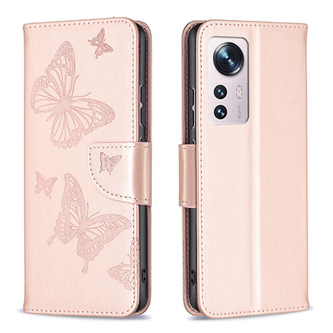Handytasche Stand Schutzhülle Flip Leder Hülle Schmetterling B13F für Xiaomi Mi 12S 5G Gold