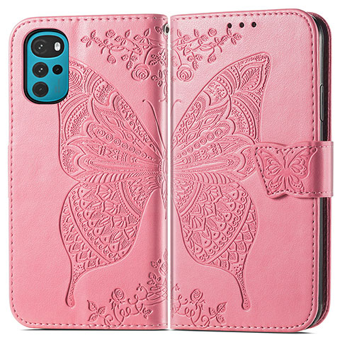 Handytasche Stand Schutzhülle Flip Leder Hülle Schmetterling für Motorola Moto G22 Pink