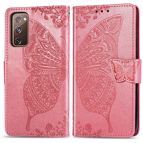 Handytasche Stand Schutzhülle Flip Leder Hülle Schmetterling für Samsung Galaxy S20 FE 5G Pink