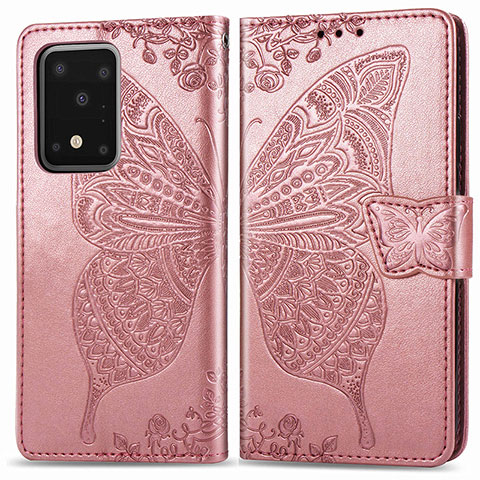 Handytasche Stand Schutzhülle Flip Leder Hülle Schmetterling für Samsung Galaxy S20 Ultra 5G Rosa