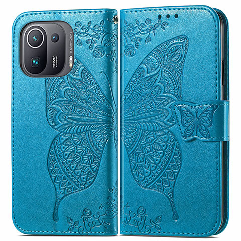 Handytasche Stand Schutzhülle Flip Leder Hülle Schmetterling für Xiaomi Mi 11 Pro 5G Blau