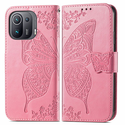 Handytasche Stand Schutzhülle Flip Leder Hülle Schmetterling für Xiaomi Mi 11 Pro 5G Pink