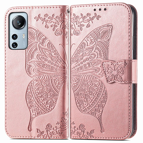 Handytasche Stand Schutzhülle Flip Leder Hülle Schmetterling für Xiaomi Mi 12S 5G Rosa