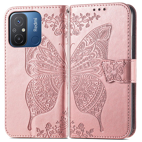 Handytasche Stand Schutzhülle Flip Leder Hülle Schmetterling für Xiaomi Poco C55 Rosa