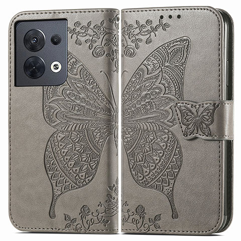 Handytasche Stand Schutzhülle Flip Leder Hülle Schmetterling für Xiaomi Redmi Note 13 5G Grau