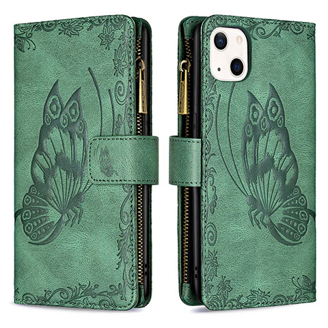 Handytasche Stand Schutzhülle Flip Leder Hülle Schmetterling L08 für Apple iPhone 14 Grün