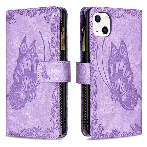 Handytasche Stand Schutzhülle Flip Leder Hülle Schmetterling L08 für Apple iPhone 14 Violett