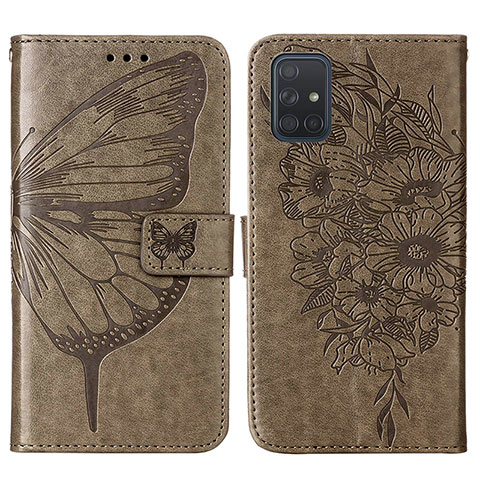 Handytasche Stand Schutzhülle Flip Leder Hülle Schmetterling Y01B für Samsung Galaxy A51 4G Grau