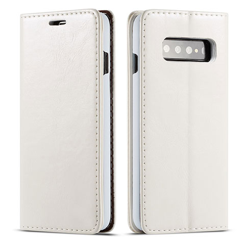 Handytasche Stand Schutzhülle Flip Leder Hülle T01 für Samsung Galaxy S10 Weiß