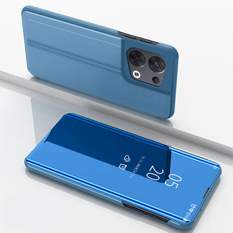 Handytasche Stand Schutzhülle Flip Leder Rahmen Spiegel Tasche für Oppo Reno8 Pro+ Plus 5G Blau