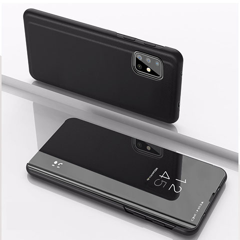 Handytasche Stand Schutzhülle Flip Leder Rahmen Spiegel Tasche für Samsung Galaxy A71 4G A715 Schwarz