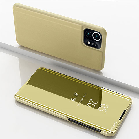 Handytasche Stand Schutzhülle Flip Leder Rahmen Spiegel Tasche für Xiaomi Mi 11 5G Gold
