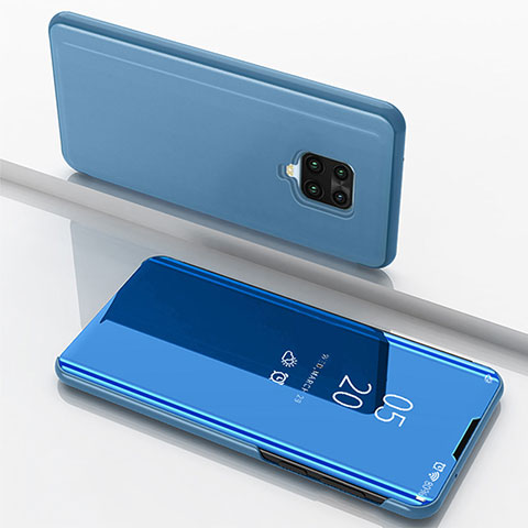 Handytasche Stand Schutzhülle Flip Leder Rahmen Spiegel Tasche für Xiaomi Poco M2 Pro Blau