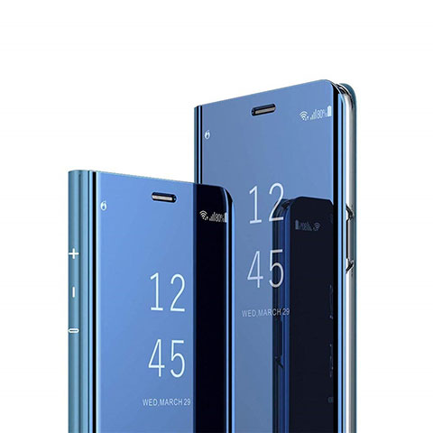 Handytasche Stand Schutzhülle Flip Leder Rahmen Spiegel Tasche L02 für Huawei Y7a Blau