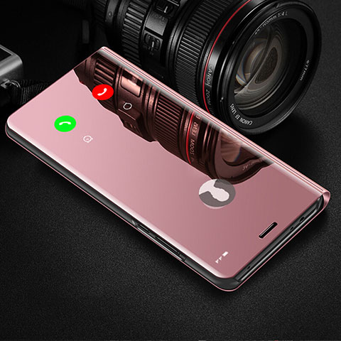 Handytasche Stand Schutzhülle Flip Leder Rahmen Spiegel Tasche L02 für Xiaomi Mi Note 10 Lite Rosa