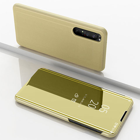 Handytasche Stand Schutzhülle Flip Leder Rahmen Spiegel Tasche L03 für Sony Xperia 1 II Gold