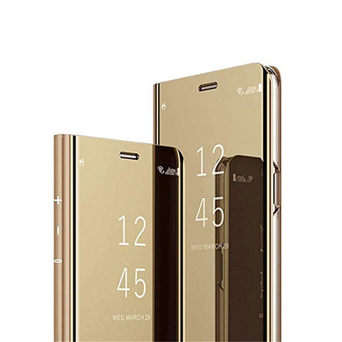 Handytasche Stand Schutzhülle Flip Leder Rahmen Spiegel Tasche M01 für Samsung Galaxy S10 Plus Gold