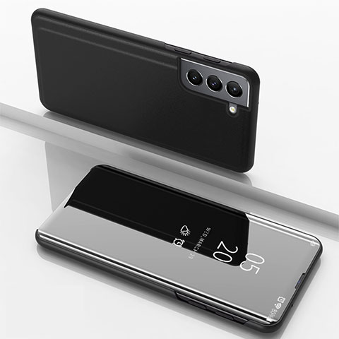 Handytasche Stand Schutzhülle Flip Leder Rahmen Spiegel Tasche M01 für Samsung Galaxy S21 5G Schwarz