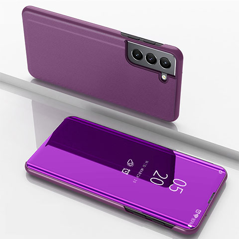 Handytasche Stand Schutzhülle Flip Leder Rahmen Spiegel Tasche M01 für Samsung Galaxy S21 5G Violett